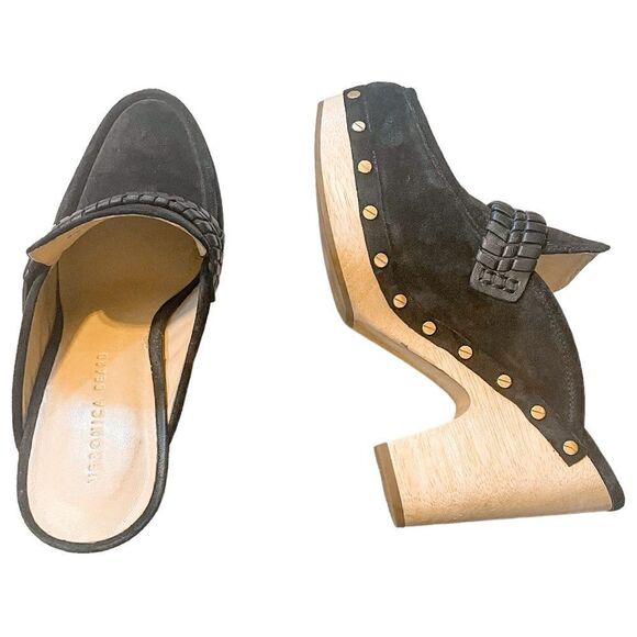 Veronica Beard Delia Studded Mule Clog in Eclipse Suede 9 - Picture 3 of 10